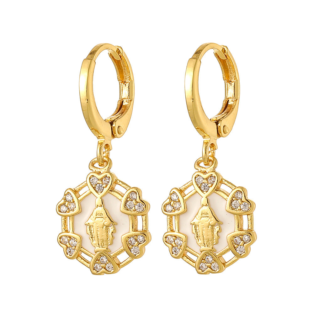 Wholesale Religious Drip Oil Virgin Mary Earrings